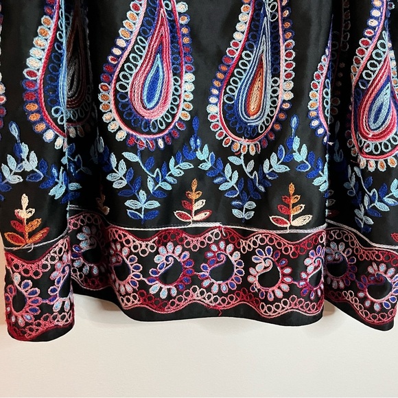 Nicole Miller Black Embroidered Boho Paisley Midi Dress Size 10 - Picture 6 of 12